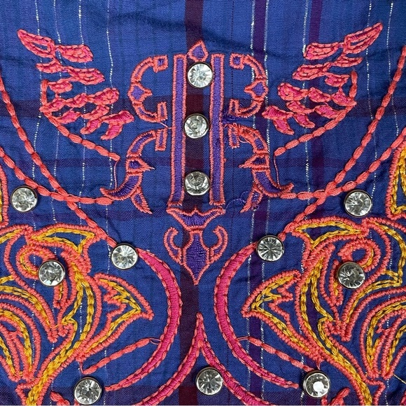 Roar Snap Up Embroidered Rhinestone Metallic Cowgirl Western Shirt -  Juniors L - Picture 14 of 16